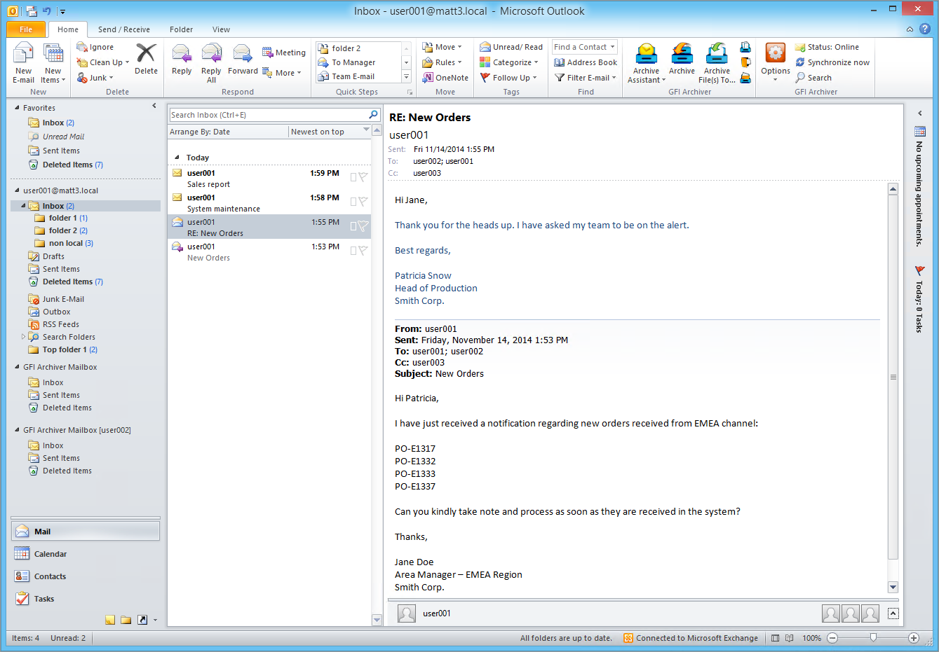 Outlook integration with stub free technology