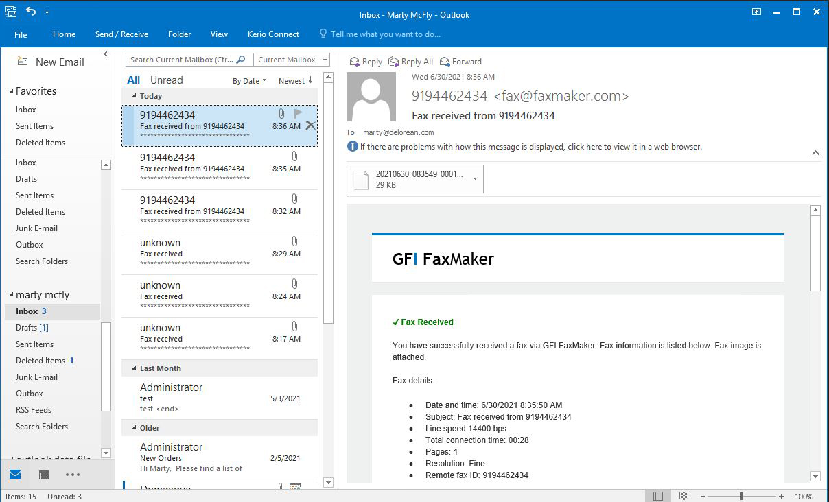 Receive faxes directly from Microsoft Outlook