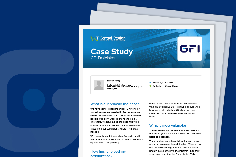 Case Study from IT Central Station for GFI FaxMaker - H Haug